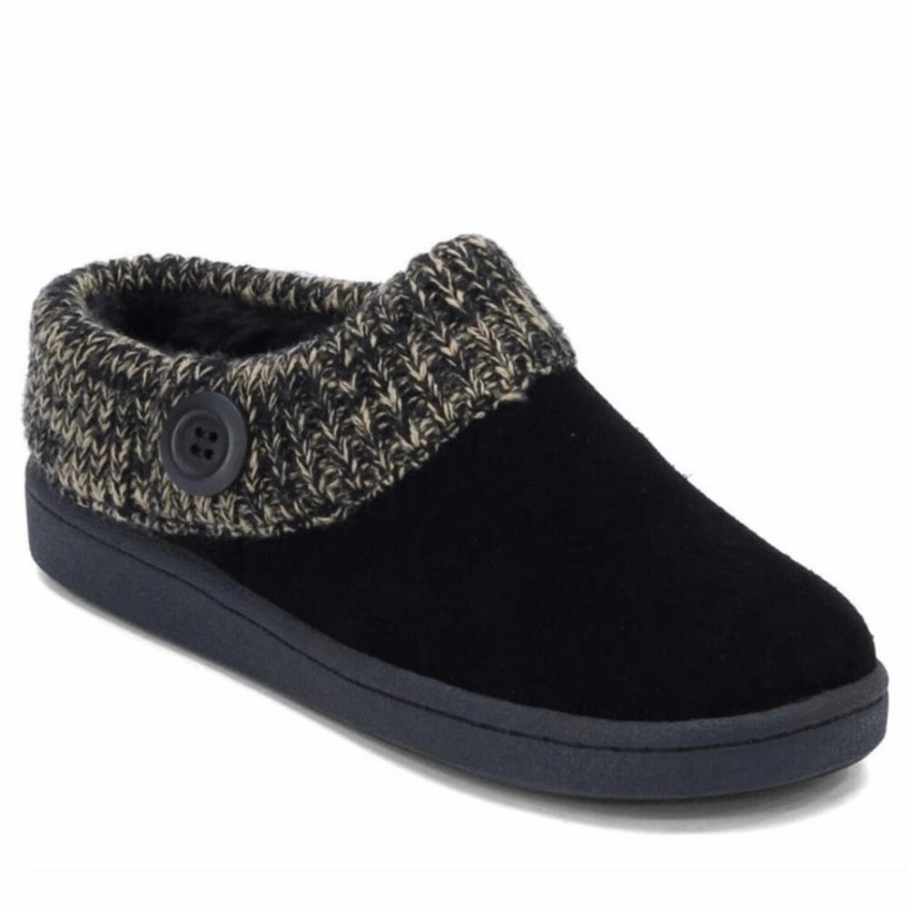 Clarks Angelina Clog Slippers Black Suede Leather Knit Collar Womens 11